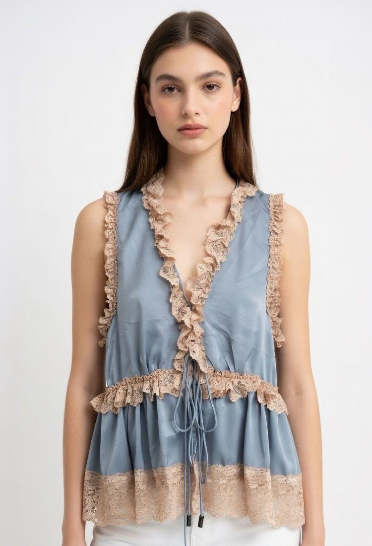 Blusa Satinada Con Olanes