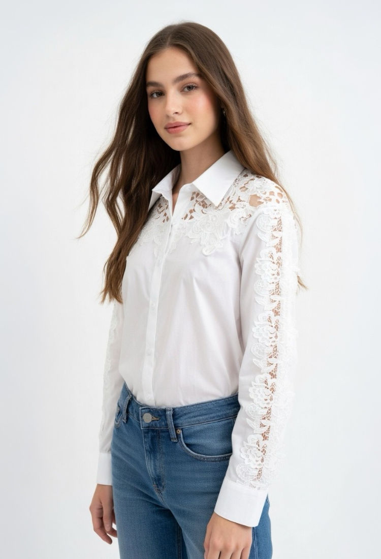 Camisa Blanca Encaje Hombro