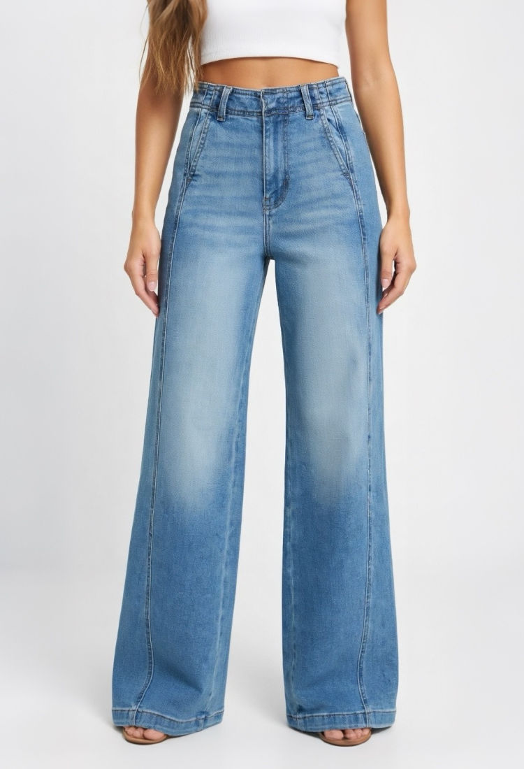 Jeans Wide Leg Tiro Alto
